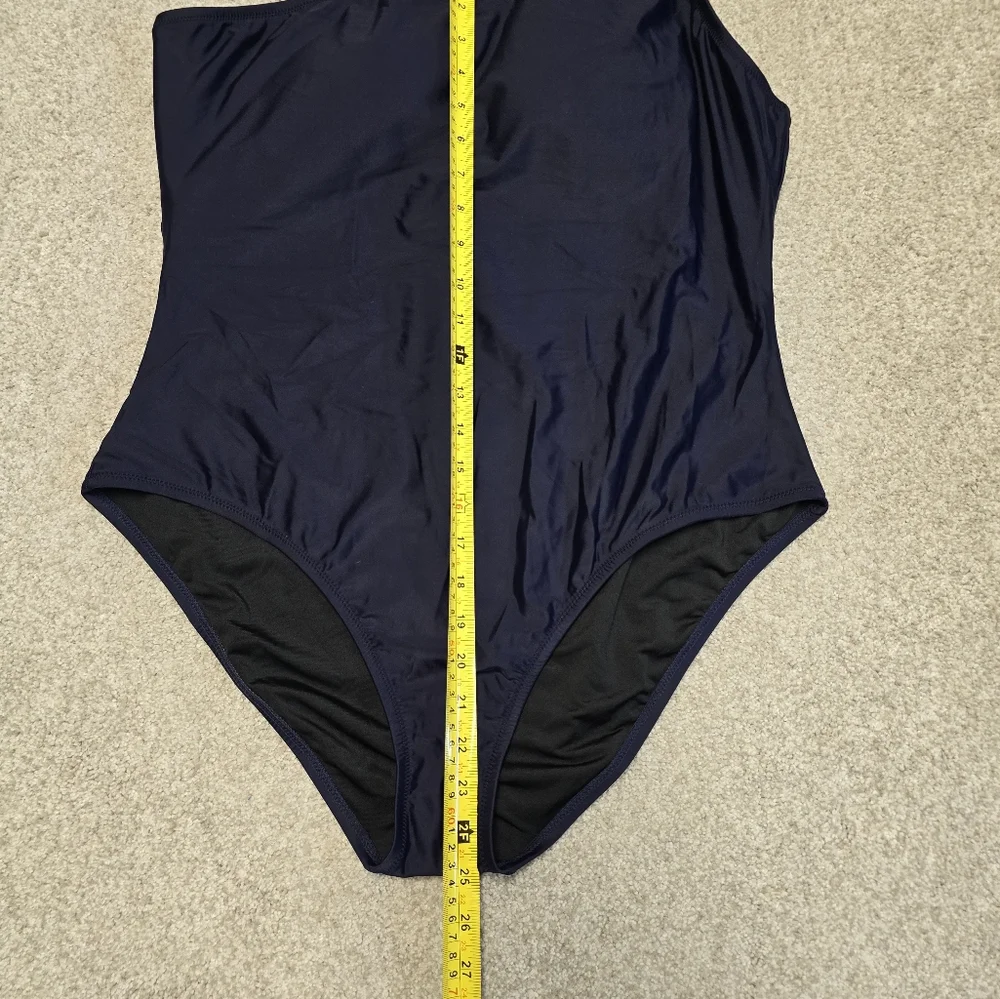 NWT J. Crew Navy Blue Bow Tie‎ One Shoulder One-Piece Swimsuit Size 20